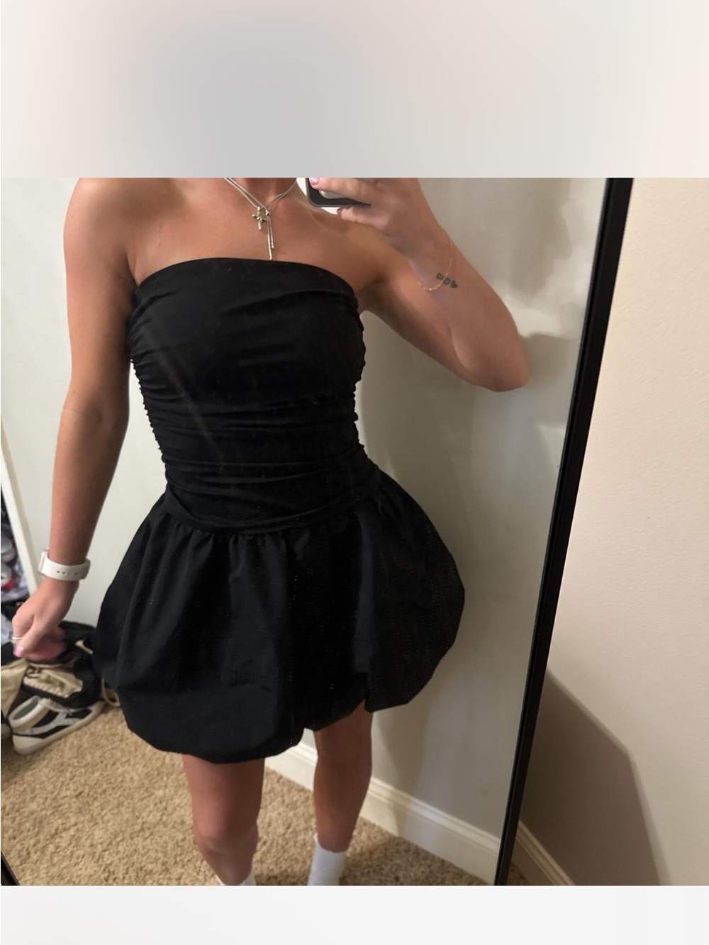 Steve Madden Black Strapless Bubble-Hem Mini Dress